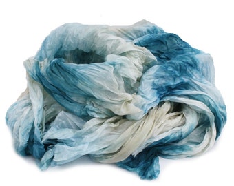 blue silk scarf - Baltic Wind -  beige, ecru,turquoise, blue, light blue silk scarf.