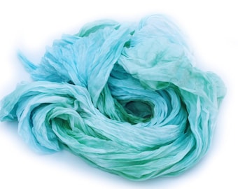 mint silk scarf - Morning Crisp - mint, light green, blue silk ruffled scarf.