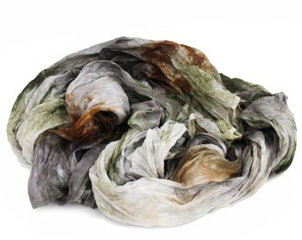 grey silk scarf - London Grey -  light grey, brown, green silk scarf.