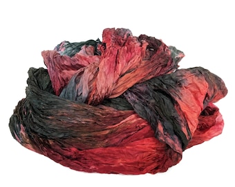 red silk scarf - Moulin Rouge -  orange, red, pink, dark green, brown  silk scarf.