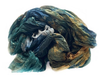 green silk scarf -  Ireland Travel - grey, brown, blue multicolored silk scarf.