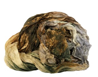 brown silk scarf -Tundra -  light grey, brown, green silk scarf.
