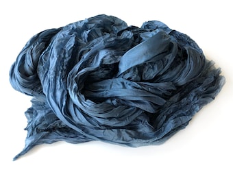 blue scarf, scarves, scarf, silk scarf - Blue Bird of your Dream - blue silk ruffled scarf.