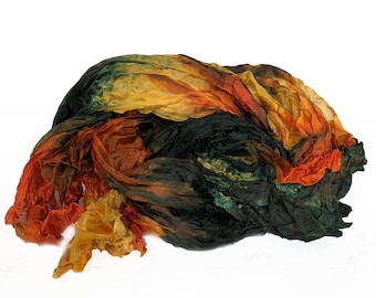 green silk scarf - Calamondin - green, orange silk scarf.