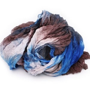 brown silk scarf - Nothern Chocolate Wind -  brown, blue silk scarf.
