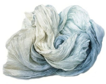 blue scarf, scarves, scarf, silk scarf - Dune - beige, cream, grey, off-white silk ruffled scarf.