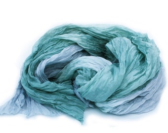 green silk scarf - Hemlock Song - green, grey, paloma, hemlock silk ruffled scarf.