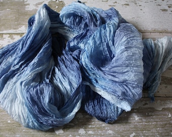 blue scarf - Sea blue - navy blue, light blue, white silk scarf.
