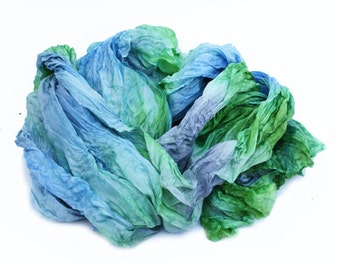 green scarf, blue silk scarf - April Freshness  -  grass green, sky blue, light grey silk scarf.