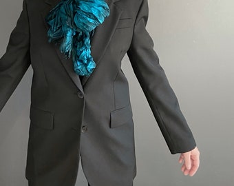 blue silk scarf - Ocean  - black, navy blue, blue silk scarf.