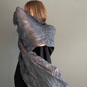 long silk scarf - Castle - gift for him,  gray, dark grey silk scarf.