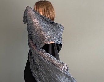 long silk scarf - Castle - gift for him,  gray, dark grey silk scarf.