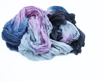 silk scarf - The Divine Morning - blue, grey, pink, black silk scarf.