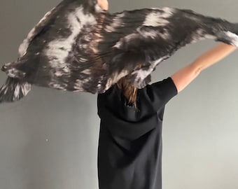 black silk scarf - Absolute - white, grey, black silk ruffled scarf.