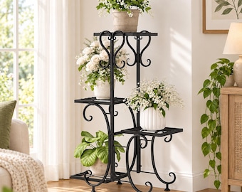 4 Tier Metal Plant Stand for Indoor Outdoor Garden Patio and Balcony Decor