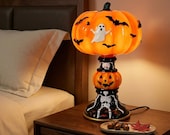 Halloween Pumpkin Lamp, Jack O Lantern Night Light, Ghost Bat Decor, Skeleton Table Lamp, Spooky Bedside Light, Autumn Decor, Halloween Gift