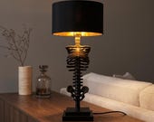 Skeleton Table Lamp, Gothic Bedside Lamp, Resin Skeleton Decor, Black Shade Lamp, Spooky Home Decor, Halloween Lighting, Unique Gothic Decor