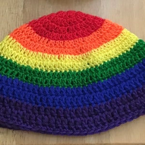 PRIDE Rainbow Crochet Beanie Hat - Adult - Large - One size fits most