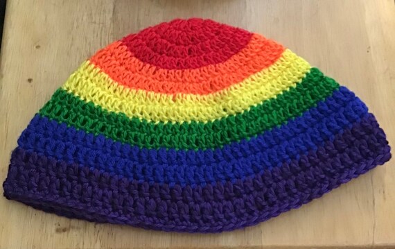 Gay Pride Rainbow Crocheted Beanie Hat for Adults