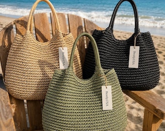 レディース ラフィア トートバッグ、編み込みストローショルダーバッグ、夏のビーチハンドバッグ、彼女へのギフト