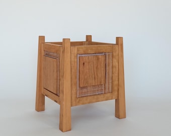 Soporte para plantas de cerezo hecho a mano, paneles tallados, detalles de pintura a la leche (maceta de 8 pulgadas)