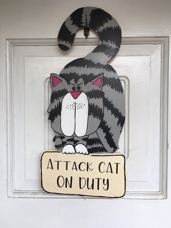 Attack cat wooden door hanger cat wooden door hanger cat on Etsy