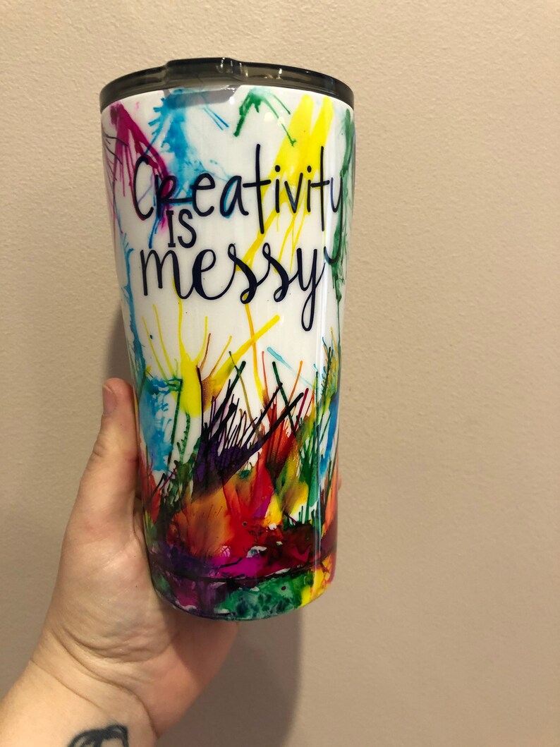 Hand painted tumbler Paint Tumbler Creativity is Messy Tumbler Etsy