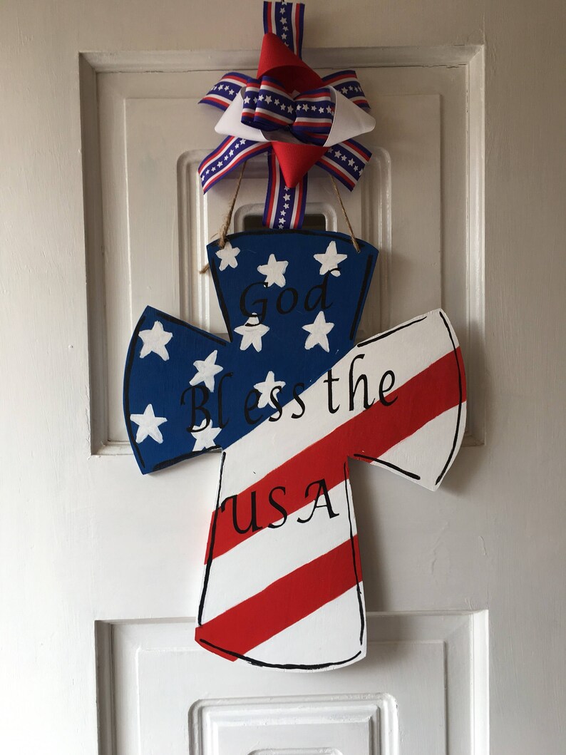 American Flag Door Hanger Patriotic Cross Door Hanger Etsy