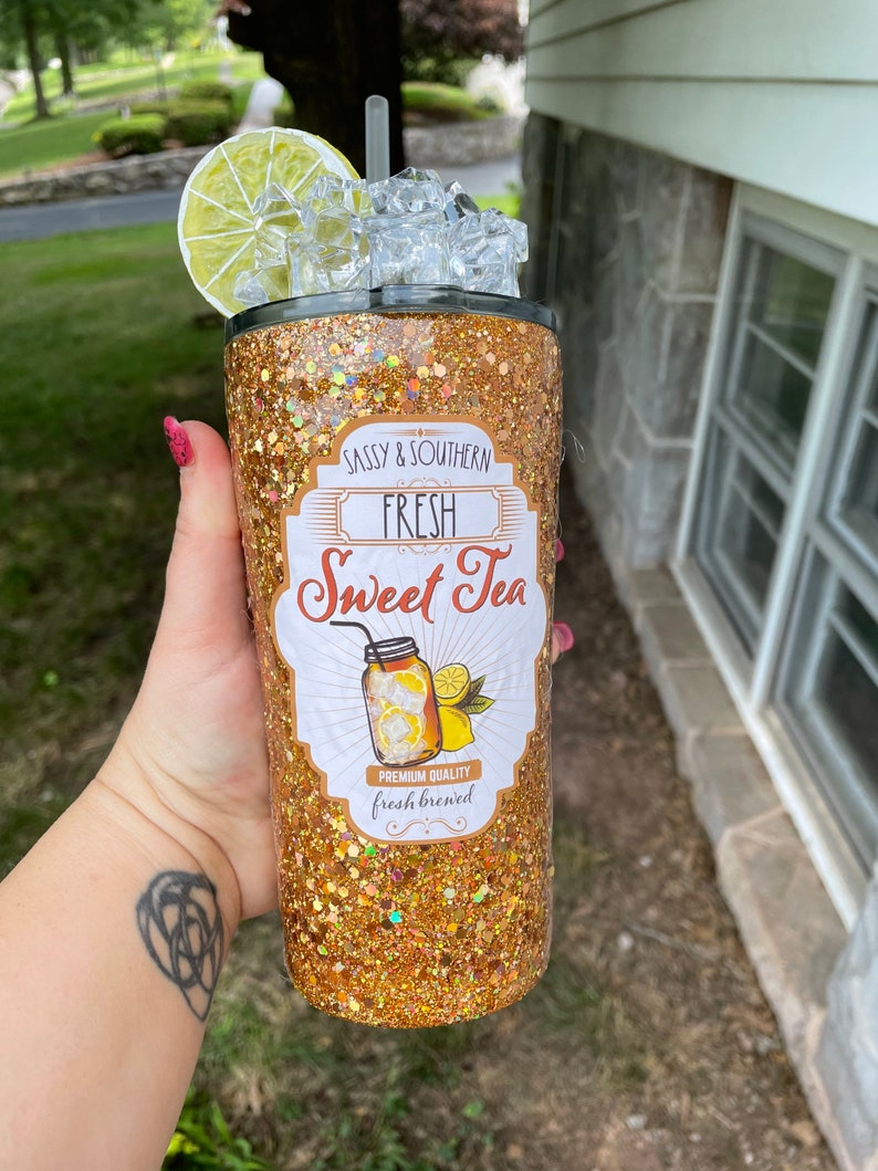 Sweet Tea Tumbler Gold Glitter Tumbler Iced Tea Glitter Etsy
