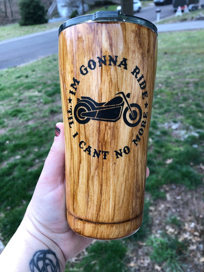 Wood grain Tumbler Motorcycle Tumbler Mens Personalized Etsy