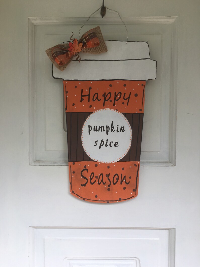 Coffee Mug Wooden Door Hanger Fall Door Hanger Coffee cup door Etsy