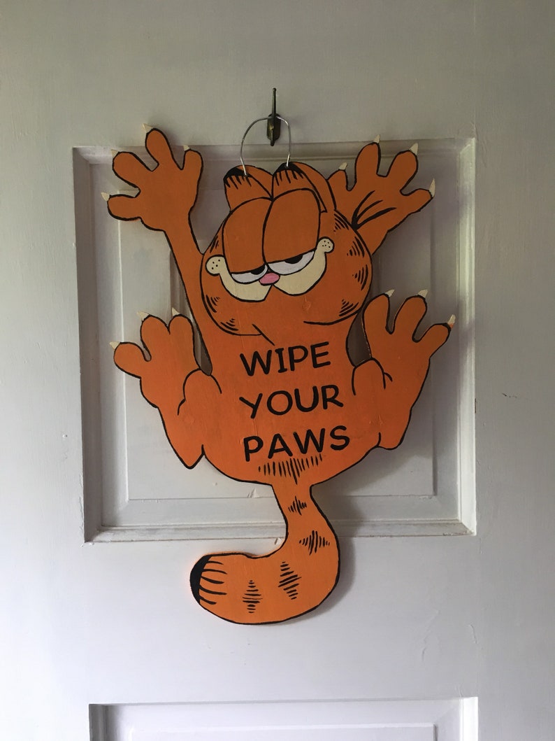 Cartoon Door Hanger Cat Door Hanger Wipe Your Paws Wooden Etsy