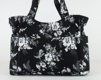 Black and White Floral Bag, Free Shipping, Buy Any 2, Shoulder Bag Purses, Purses and Bags, Bags and Purses, Fabric Handbag, Diaper Bag