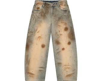 Pantalones vaqueros de pierna ancha con lavado vintage para hombre