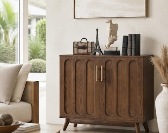 Mid Century Walnut Buffet Cabinet Small Storage Credenza Accent Cabinet