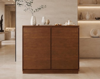 Narrow Walnut Sideboard Buffet Cabinet Mid Century Storage Credenza Entryway Cabinet