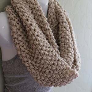 Cream Infinity Scarf. Hand Knitted Scarf. Cream Acrylic Scarf. Winter Accessories. Thick and Chunky Scarf. image 2