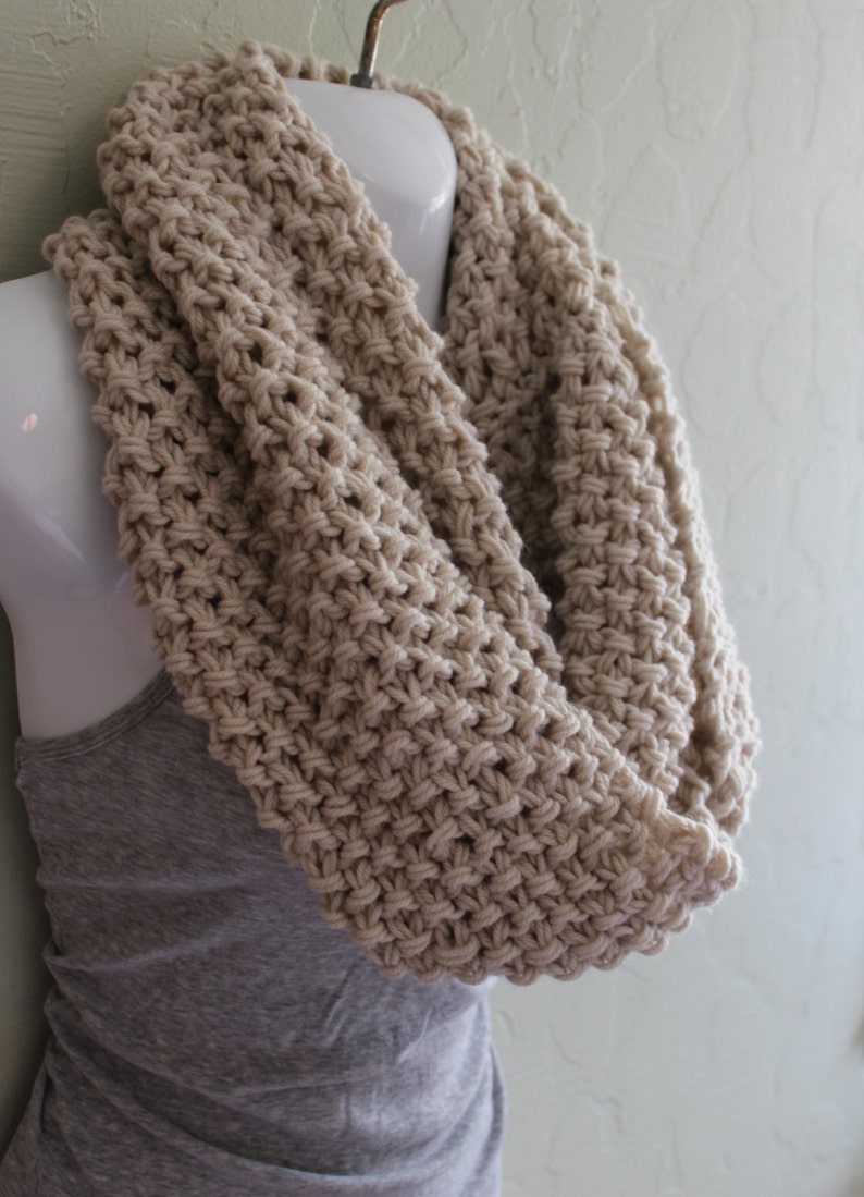 Cream Infinity Scarf. Hand Knitted Scarf. Cream Acrylic Scarf. Winter Accessories. Thick and Chunky Scarf. image 2