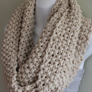 Cream Infinity Scarf. Hand Knitted Scarf. Cream Acrylic Scarf. Winter Accessories. Thick and Chunky Scarf. image 3