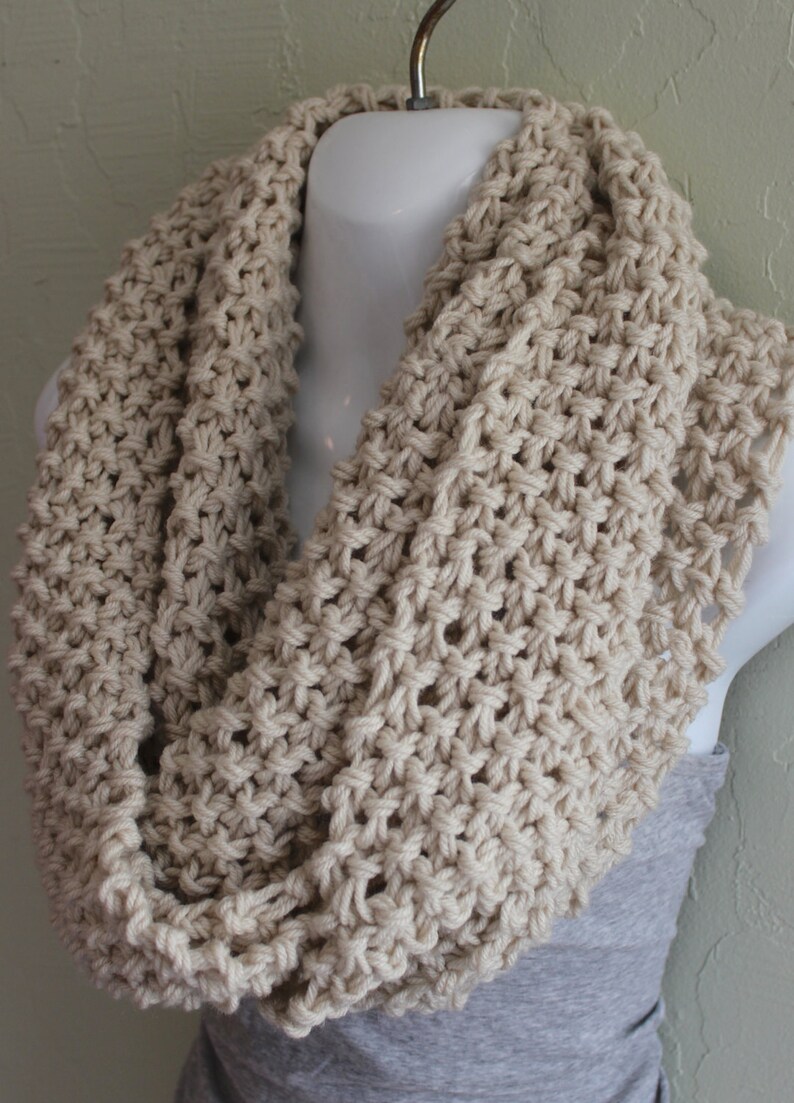 Cream Infinity Scarf. Hand Knitted Scarf. Cream Acrylic Scarf. Winter Accessories. Thick and Chunky Scarf. image 3