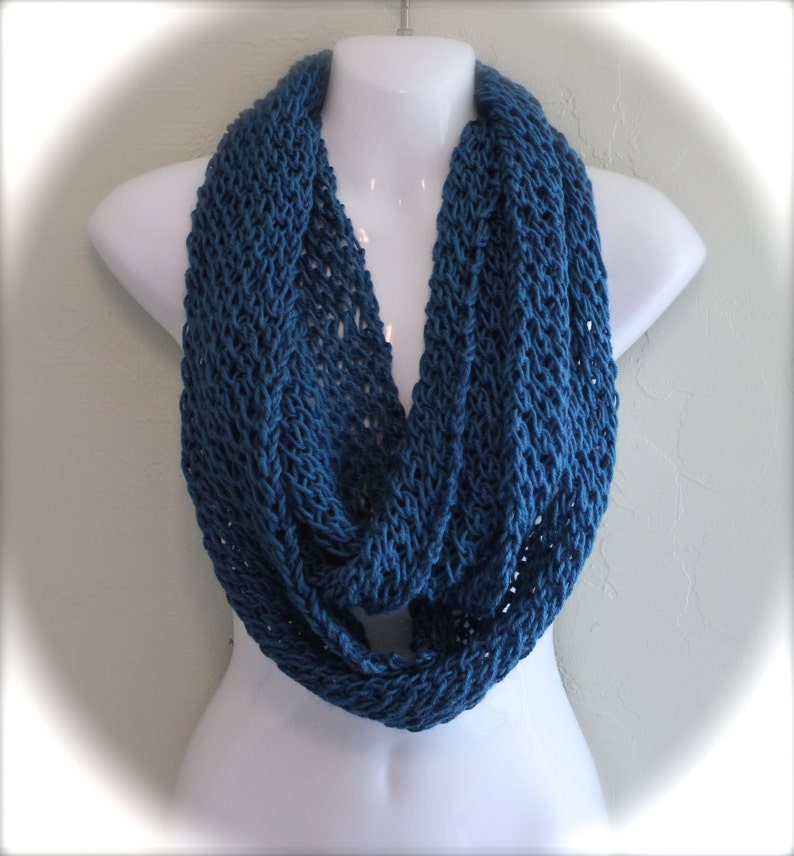 Teal Blue Infinity Scarf. Teal Infinity Scarf. Hand Knitted Scarf. Women's Scarves. Light weight scarves. Women's Infinity Scarves. image 1