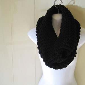 Black Infinity Scarf. Hand Knitted Scarf. Black Acrylic Scarf. Winter Accessories. Thick and Chunky Scarf.