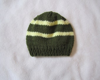 Green and Yellow Toddler Beanie for Boys. Beanies for Kids. Green Beanie for Children. Beanie with Stripes.