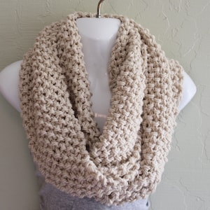 Cream Infinity Scarf. Hand Knitted Scarf. Cream Acrylic Scarf. Winter Accessories. Thick and Chunky Scarf. image 1