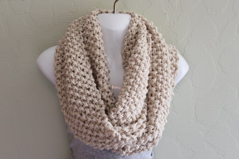 Cream Infinity Scarf. Hand Knitted Scarf. Cream Acrylic Scarf. Winter Accessories. Thick and Chunky Scarf. image 1