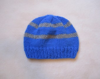 Blue and Grey Toddler Beanie for Boys. Beanies for Kids. Blue Beanie for Children. Beanie with Stripes.