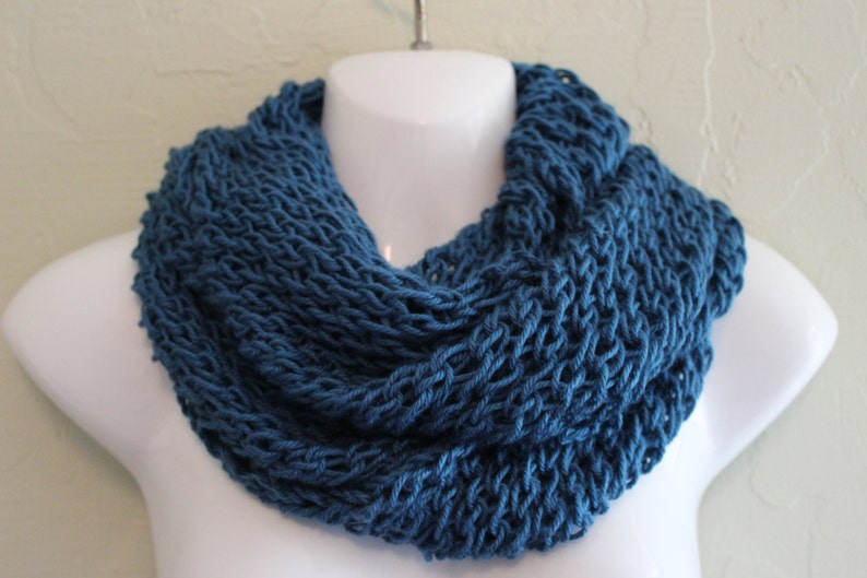 Teal Blue Infinity Scarf. Teal Infinity Scarf. Hand Knitted Scarf. Women's Scarves. Light weight scarves. Women's Infinity Scarves. image 2