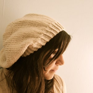 Cream Hand Knitted Slouch Beanie for Women and Men. Hipster Beanie. Extra Large Beanie. Women&#39;s Beanies. Men&#39;s Beanies.