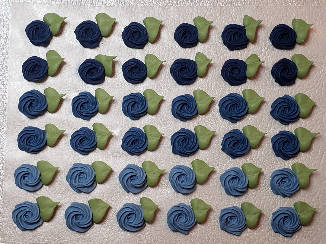 Royal Icing Flowers for Cookie Decorating, Swirl Roses With Leaves, Shades of Navy Blue Etsy