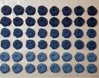 Royal icing flowers for cookie decorating, 48 swirl roses, shades of navy blue